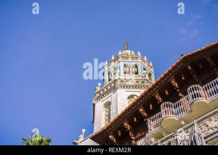 December 23, 2017 San Simeon / CA / USA - Looking up to one of the towers of Casa Grande, Hearst Castle Stock Photo