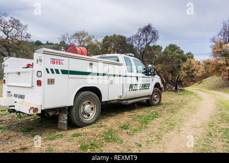January 3, 2018 San Jose / CA / USA -  Ranger service truck parked in Alum Rock Park, Santa Clara county Stock Photo