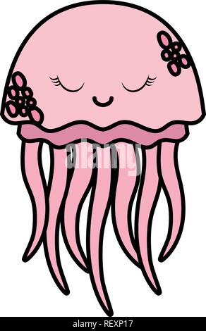 cute jellyfish icon over white background, vector illustration Stock Vector