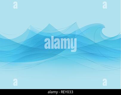 Blue water sea waves abstract vector background. Water wave curve background, line ocean banner illustration Stock Vector