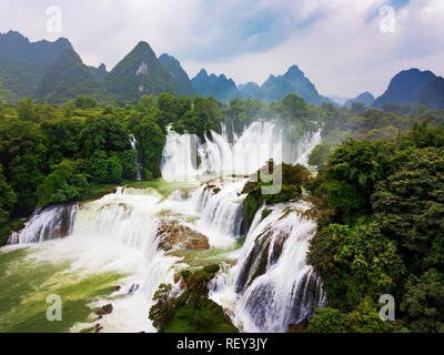 Ban Gioc Detian waterfall on the border between China and Vietnam aerial view Stock Photo