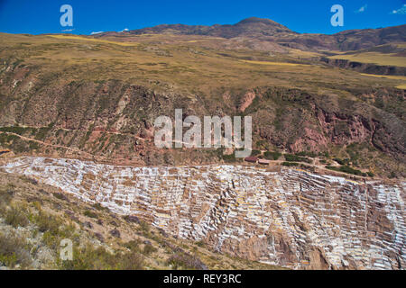 Salt ponds of Maras. Since pre-Inca times, salt has been obtained in Maras by evaporating salty water from a local subterranean stream. Stock Photo