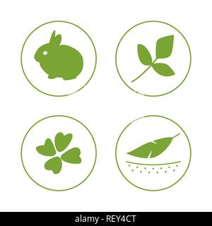 Vector set of logo design template, icons and badges for natural and organic cosmetics - cruelty free, not tested on animals Stock Vector