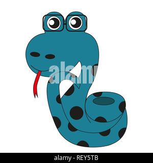 Snake with glasses blue color with tongue hanging out isolated on a white background. Stock Vector