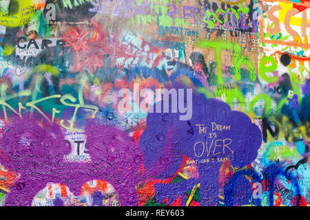Prague, Czech Republic - July 16 2018: Graffiti on Lennon Wall in Prague Stock Photo