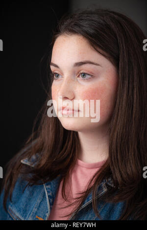 Portrait of a pretty fourteen year old Scottish girl. Stock Photo