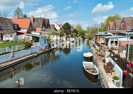 Dinghies in a canal in Friedrichstadt, Germany Stock Photo