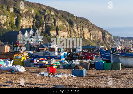 Fishing boats, the stade beach, hastings, east sussex, uk Stock Photo