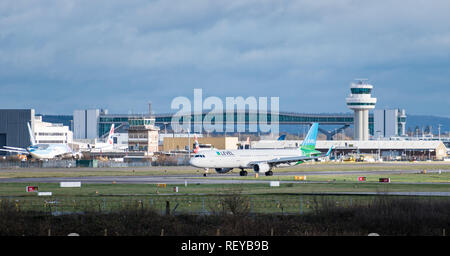 Gatwick Airport, England, UK – December 09 2018: A Level Airlines Airbus A321-200 plane taxis after landing at London Gatwick Airport. Stock Photo