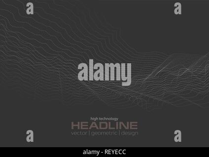 Dark grey abstract futuristic wavy dotted lines vector technology background Stock Vector