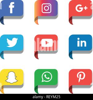Social media icons set Logo Vector Illustrator facebook, instagram, twitter, whatsapp, google plus, google+, pinterest, linkedin, vector, black, white Stock Vector