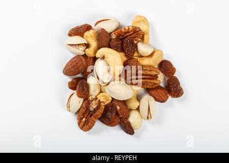 Mixed nuts snacks  isolated on white background. Stock Photo