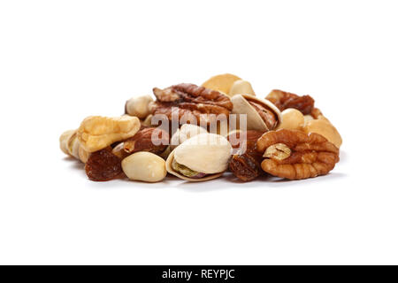 Mixed nuts snacks  isolated on white background. Stock Photo