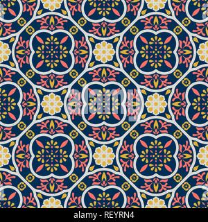Vintage floor tiles ornament purple vector pattern print. Stock Vector