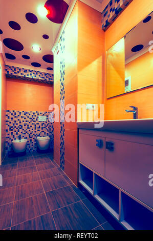 Modern interior of restroom with ceramic toilet bowl Stock Photo - Alamy
