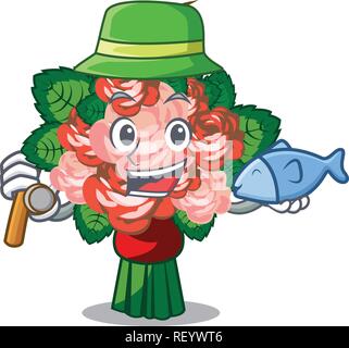 Fishing flower bouquet on isolated with mascot Stock Vector