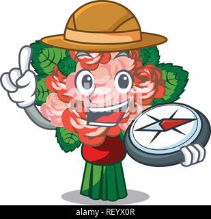 Explorer flower bouquet on isolated with mascot Stock Vector