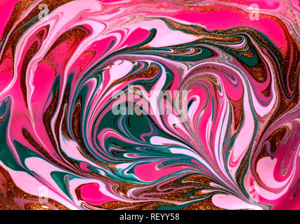 Vibrant pink marbling texture. Abstract colorful background. Multicolored pattern in liquid. Creative background with abstract painted waves, handmade Stock Photo