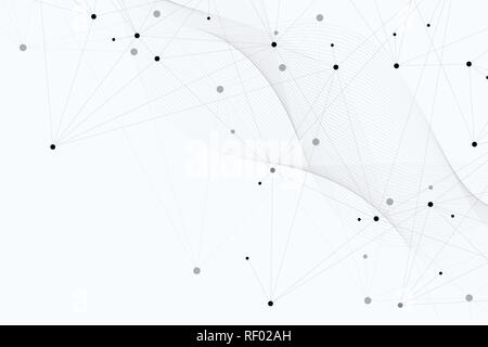 Abstract polygonal background with connected lines and dots. Minimalistic geometric pattern. Molecule structure and communication. Graphic plexus background. Science, medicine, technology concept Stock Vector