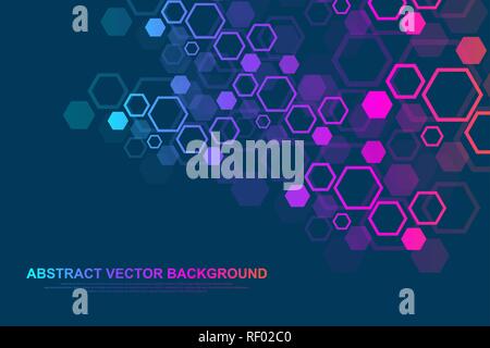 Scientific molecule background for medicine, science, technology, chemistry. Wallpaper or banner with a DNA molecules. Vector geometric dynamic illustration Stock Vector