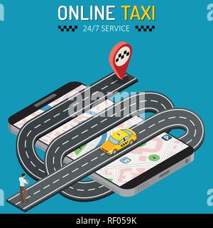 Online Taxi Isometric Concept Stock Vector