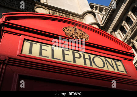 Red telephone booth (iconic K2 kiosk designed by Sir Giles Gilbert Scott), London, England, UK Stock Photo