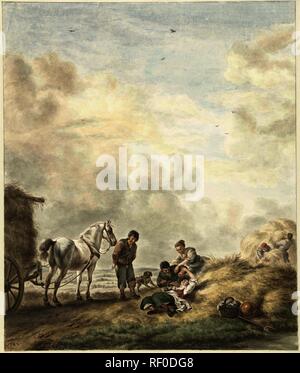 Harvest scene. Draughtsman: Abraham Delfos. After Philips Wouwerman. Dating: 1795. Measurements: h 393 mm × w 330 mm. Museum: Rijksmuseum, Amsterdam. Stock Photo