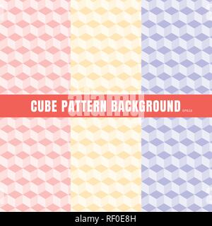 Set of cube pattern pink, purple, yellow color background and texture. Geometric 3d wallpaper pastels colour. Vector illustration Stock Vector