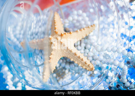 Decoration with starfishes and glass Stock Photo