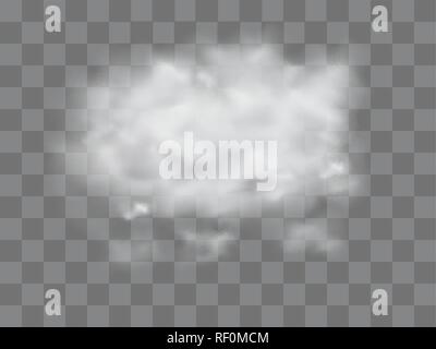 Fog or smoke isolated transparent special effect. White vector cloudiness, mist or smog background. Vector illustration. Stock Vector