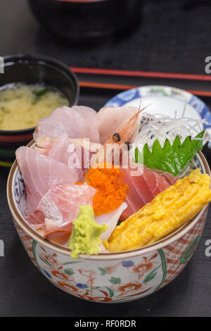 Japanese fresh seafood sashimi rice bowl Stock Photo