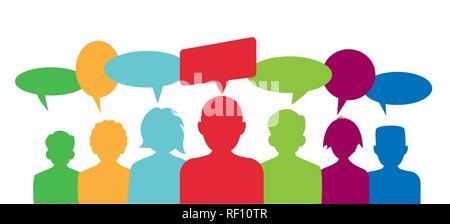 Silhouettes of a group of people and bubbles for speech Stock Vector