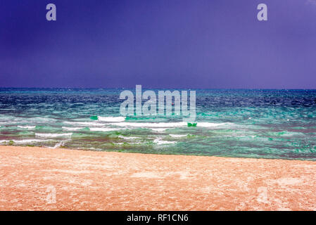 View of the beach of Catania, Sicily, Italy before the thunderstorm Stock Photo