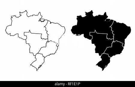 Brazil regions maps with no states limits Stock Vector