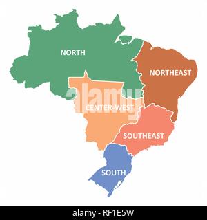Brazil regions map with no states limits Stock Vector
