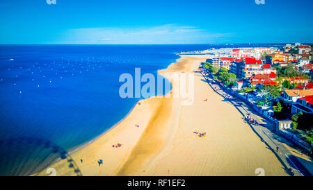 Aerial view of Arcachon seaside summer holidays resort town in the southwest of France near the Bordeaux. Arcachon town is known for oyster harvesting Stock Photo