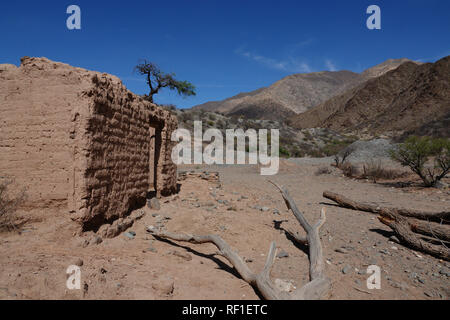 Abandoned adobe dwelling on the RN40 road between Cachi and Cafayate made famous by Che Guevara in his Motorcycle Diaries. Stock Photo