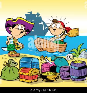 In the illustration, children are playing pirates. Stock Vector