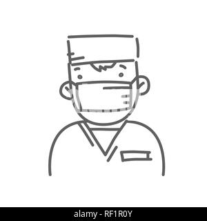 Doctor in doctor mask. Doodle vector illustration Stock Vector
