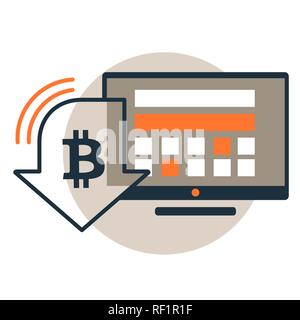 Computer monitor with bitcoin value decrease symbol. Vector icon Stock Vector