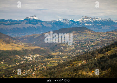 View of the whole Chartreuse mountains range from the Belledonne moutains, Isere, France. Stock Photo