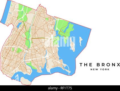 The Bronx map poster. New York city borough street map. Cityscape aria ...