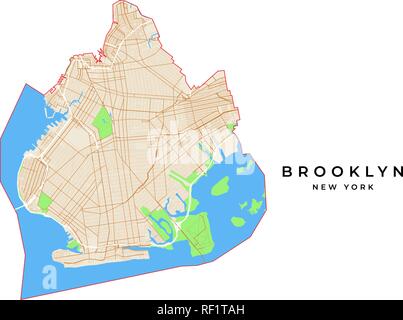 Brooklyn map poster. New York city borough street map. Cityscape aria ...