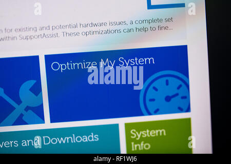 LONDON, UNITED KINGDOM - OCT 24, 2017: Optimize my system on Digital screen with Support Assist software hardware check program for Dell Computers running on powerful workstation Stock Photo