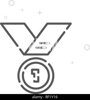 Medal Vector Line Icon. First Place Symbol, Pictogram, Sign. Light Abstract Geometric Background. Editable Stroke. Adjust Line Weight. Design with Pix Stock Vector