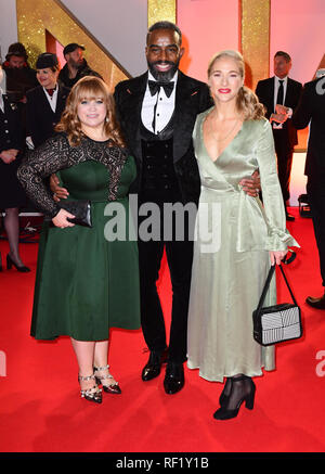 (left to right) Guest, Chucky Venn and Maddy Hill attending the National Television Awards 2019 held at the O2 Arena, London. PRESS ASSOCIATION PHOTO. Picture date: Tuesday January 22, 2019. See PA story SHOWBIZ NTAs. Photo credit should read: Ian West/PA Wire Stock Photo