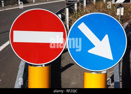 No entry and direction arrows street signs Stock Photo