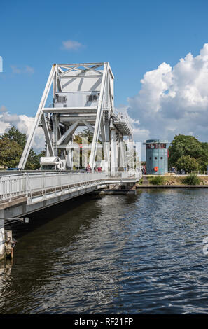 The bridge that crosses over the Canal de Caen was the first objective taken by airborne troops in the Normandy campaign on D-Day 1944 The original br Stock Photo