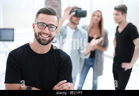 male software programmer testing a new app Stock Photo