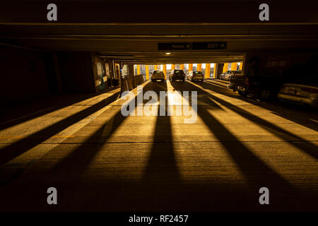 Early Morning Light Streaming Into Parking Garage, Boston, USA Stock Photo